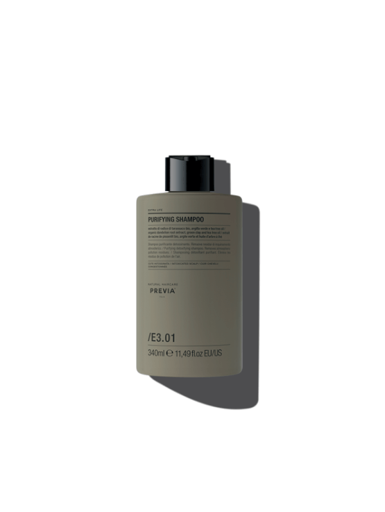 Previa Purifying shampoo es ideal para balancear el cuero cabelludo, controlar la oleosidad y descamación. Contiene 97,5% de ingredientes naturales.