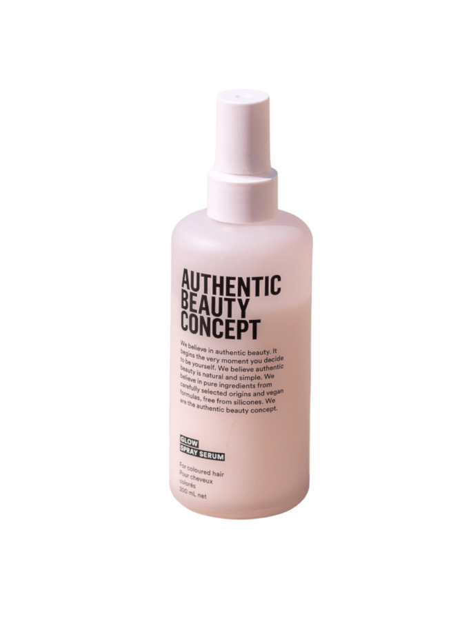 Glow Serum Spray de Authentic Beauty Concept, diseñado para aportar brillo a tu pelo, resaltar su color y ofrecer protección duradera.