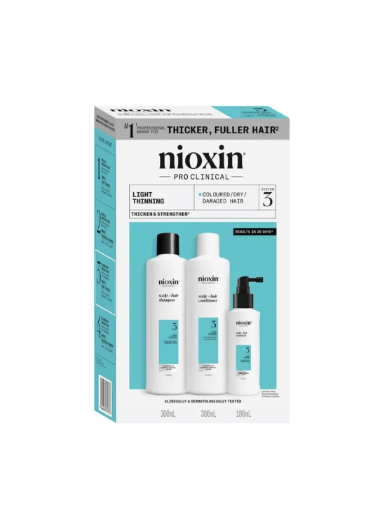 Nioxin Kit #3 Color Adelgazamiento Light es un para cabello tratado con color y debilitamiento. Engrosa la fibra capilar, aporta volumen y protege el color.