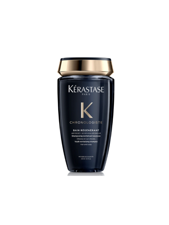 Kérastase Chronologiste Shampoo Regenerante es antiedad, limpia suavemente, revitaliza el cuero cabelludo y previene los signos del envejecimiento capilar.