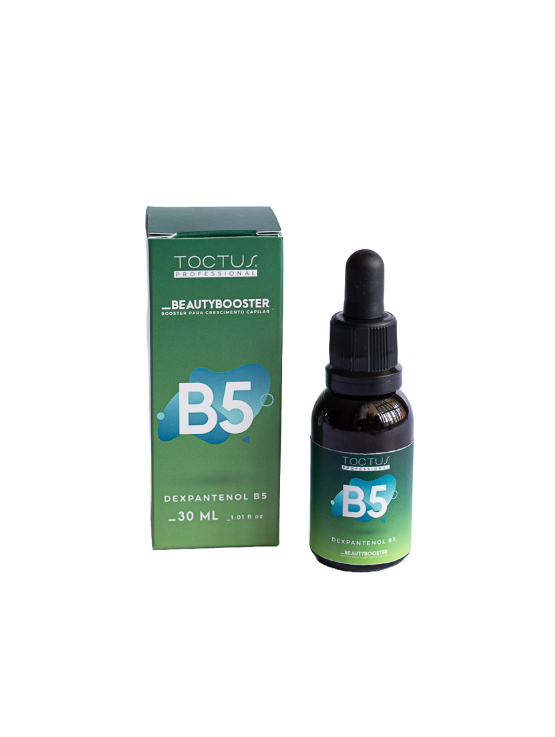 Toctus Booster Vitamina B5 retrasa la aparición de canas, hidrata intensamente, fortalece la fibra capilar y protege del calor, dejando tu cabello más sano, brillante y resistente.