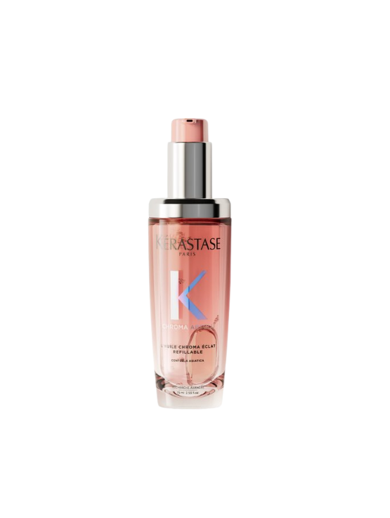 Kérastase L'Huile Chroma Éclat es un aceite protector que mantiene el 93% del color hasta por 6 semanas, aportando un brillo al pelo teñido.