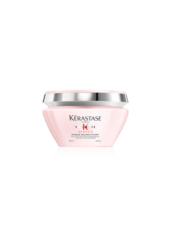 Kérastase Genesis Mascarilla Fortalecedora es un tratamiento intensivo anti-caída que fortalece el cabello debilitado y quebradizo.