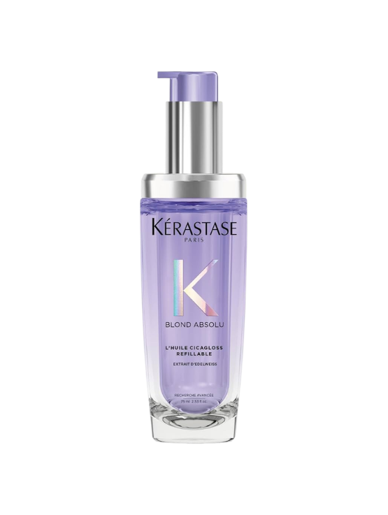 Descubre Kérastase Blond Absolu L’Huile Cicagloss, aceite reparador para cabello rubio y decolorado. Aporta brillo, suavidad, protección térmica.