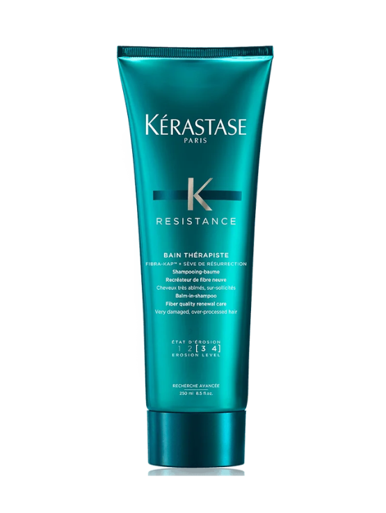 Repara y fortalece el cabello muy dañado con Kérastase Resistance Thérapiste Shampoo. Limpia suavemente mientras restaura la fibra capilar.