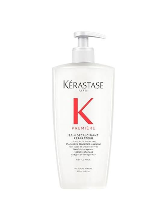 Kérastase Premiere Shampoo Reparador 500 ml es reparador y elimina la acumulación de calcio en la fibra capilar y restaura el pelo dañado.